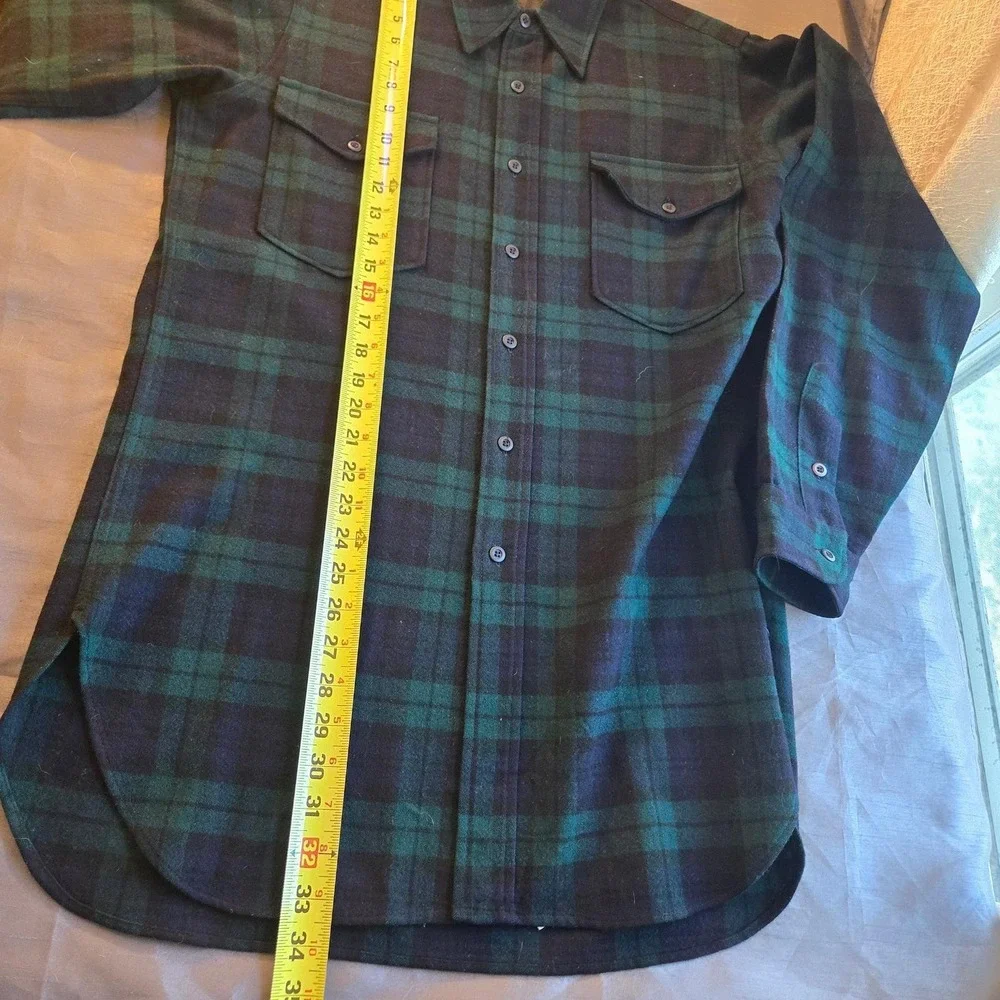 Vtg 60's Pendleton Black Watch Tartan Wool Shirt‎ Men 15.5 Black Green Plaid USA